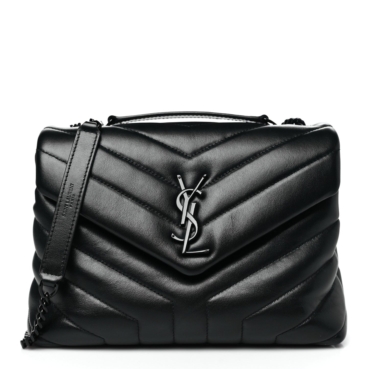 Calfskin Y Quilted Monogram Monochrome Small Loulou Chain Satchel Black