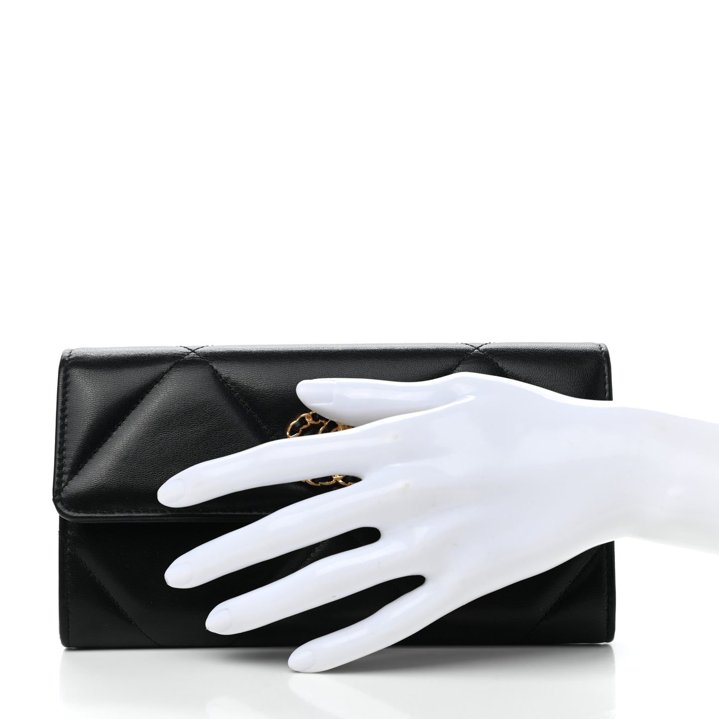 Shiny Goatskin Quilted Chanel 19 Flap Wallet Black