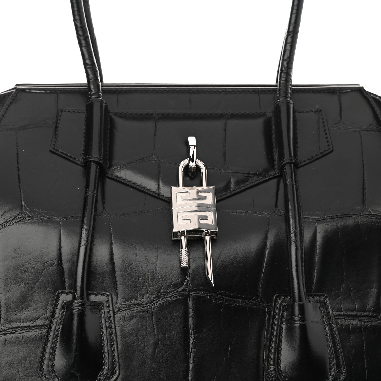 Givenchy Calfskin Crocodile Embossed Medium Lock Antigona Black 8 of 10