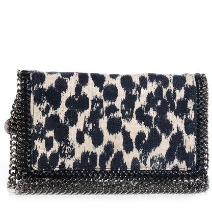 Stella McCartney Linen Leopard Falabella Crossbody Navy Grey 1 of 8