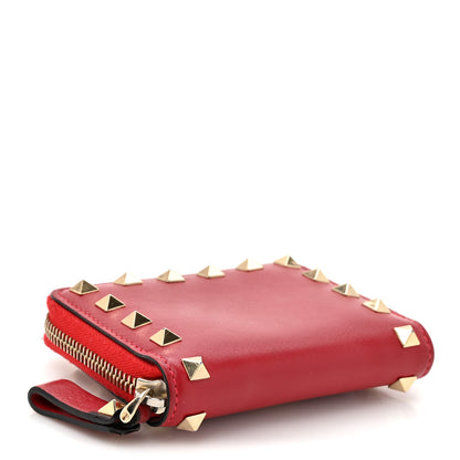 Valentino Garavani Calfskin Rockstud Compact Zip Around Wallet Rosso Valentino 4 of 9