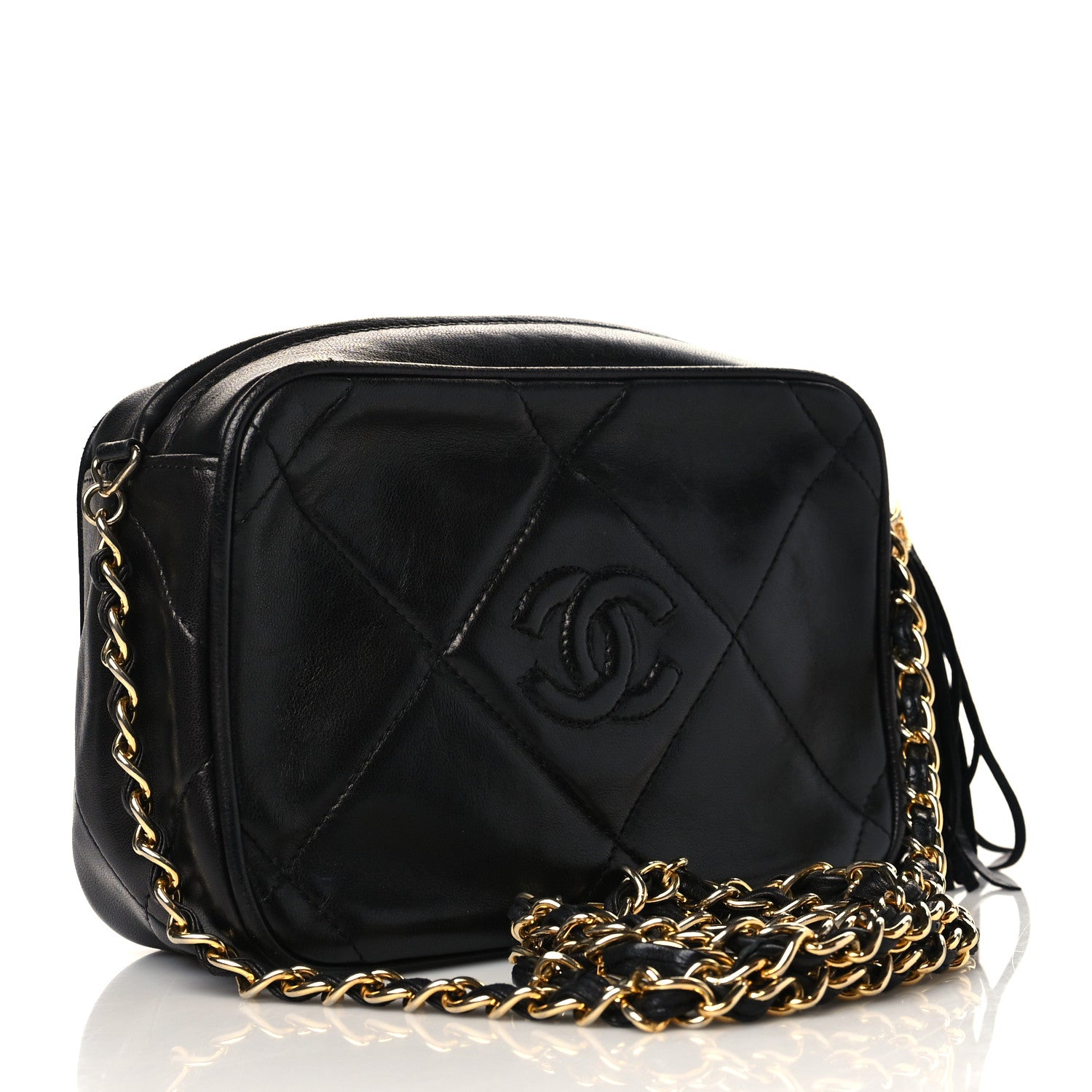 Chanel Lambskin Quilted CC Tassel Camera Case Black 2 of 9