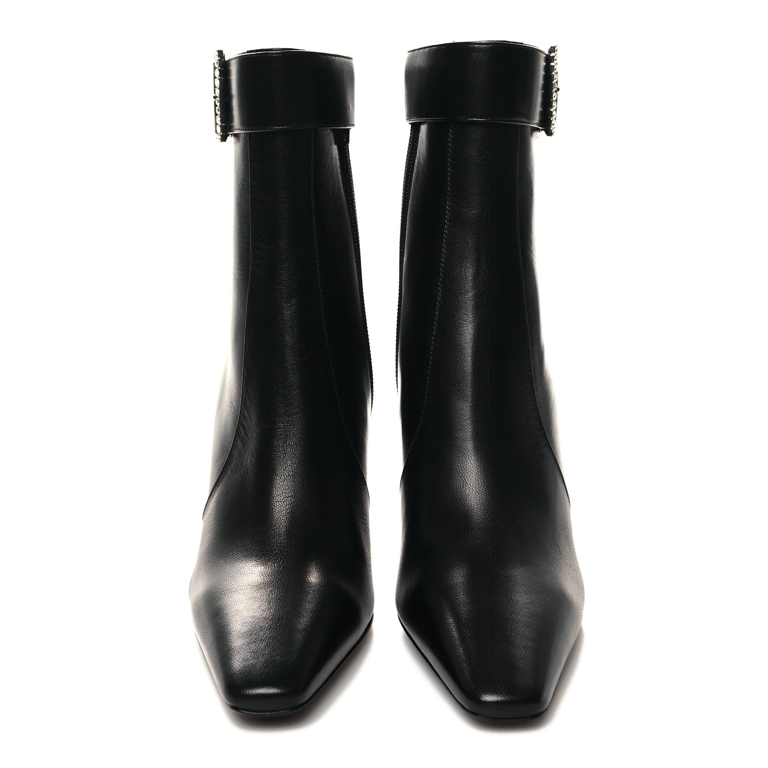 Saint Laurent Goatskin Crystal Buckle Claude 90 Ankle Booties 37 Black 2 of 9