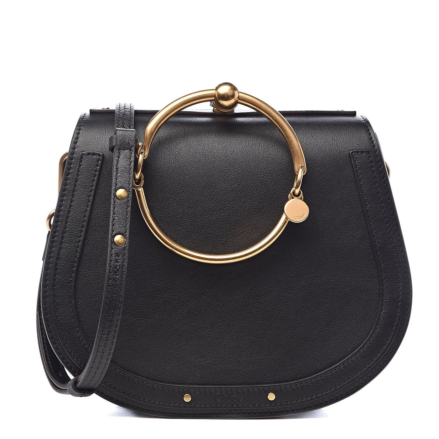 Calfskin Suede Medium Nile Bracelet Bag Black