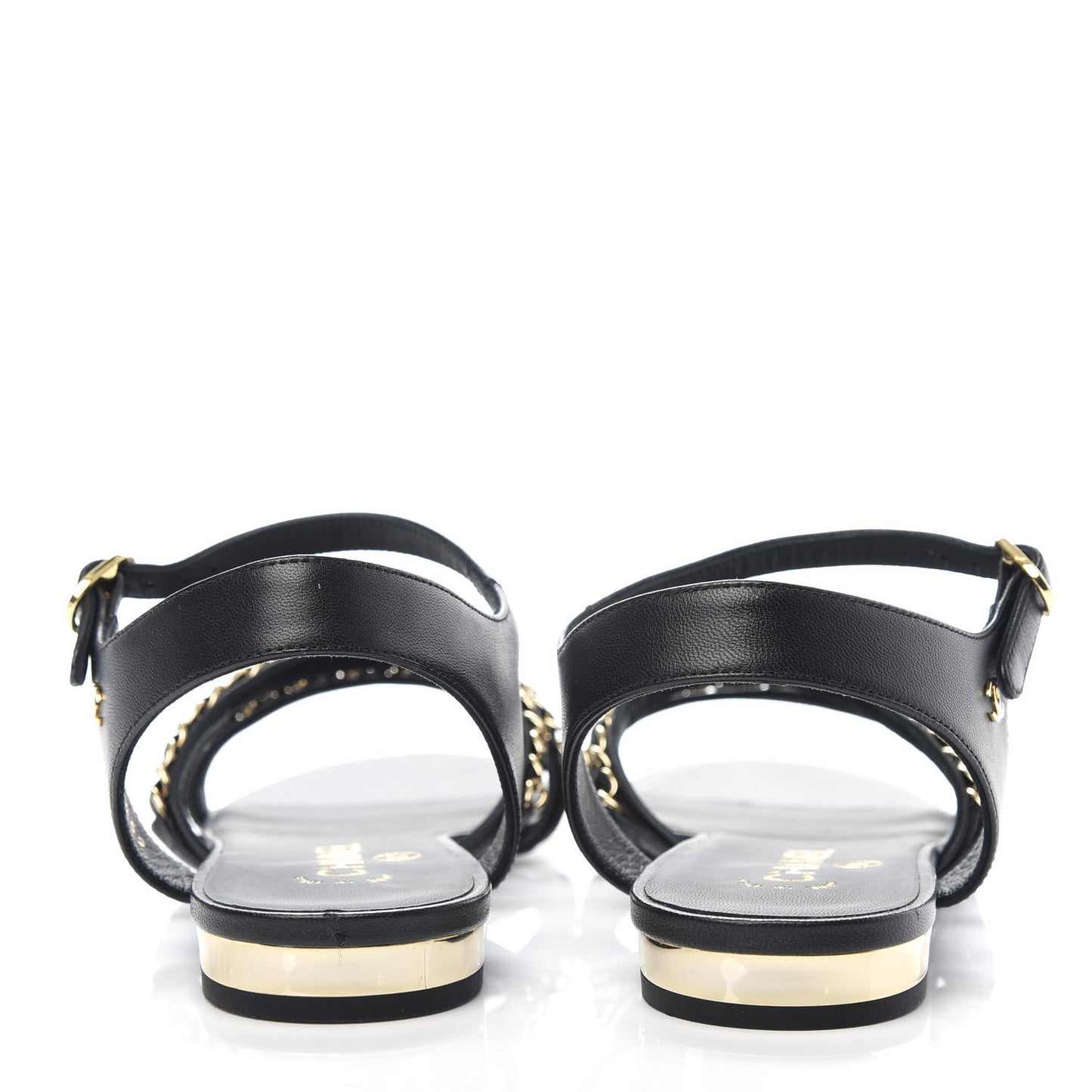 Lambskin CC Chain Sandals 37.5 Black