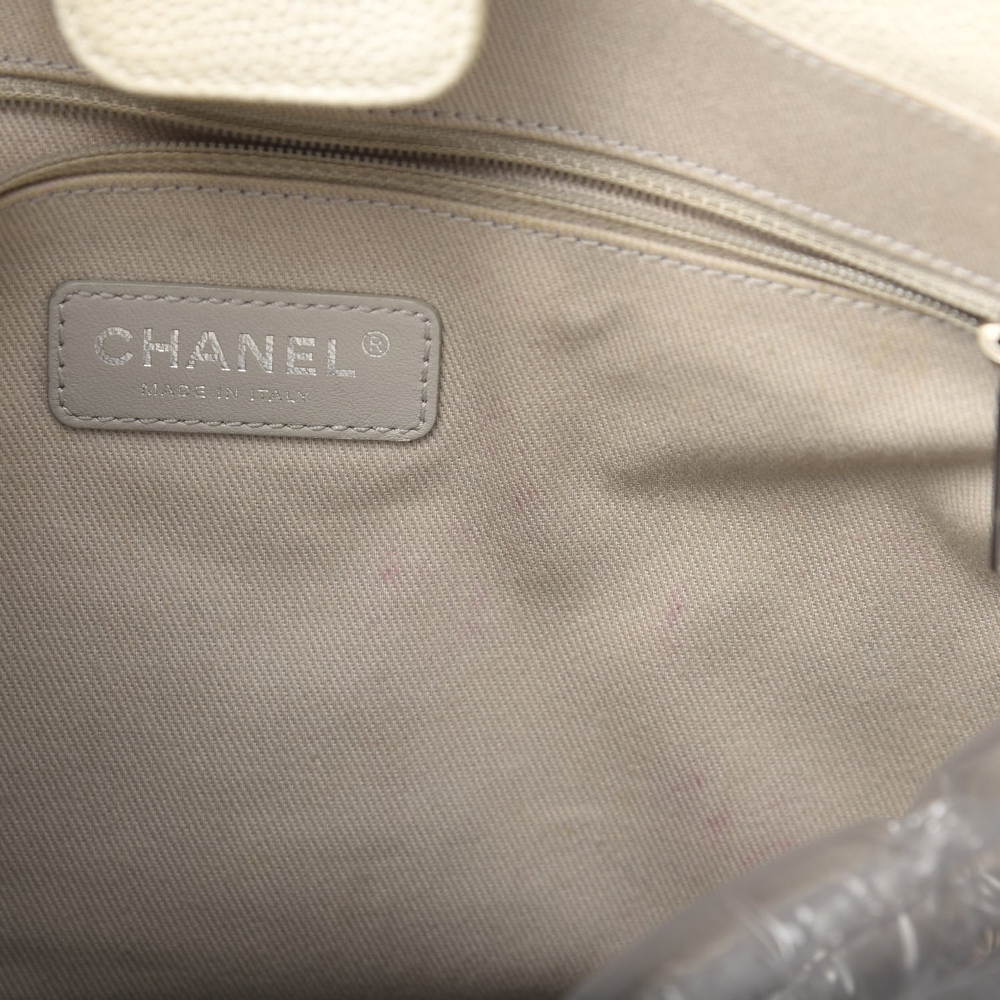 Glazed Calfskin Small Deauville Tote Ivory