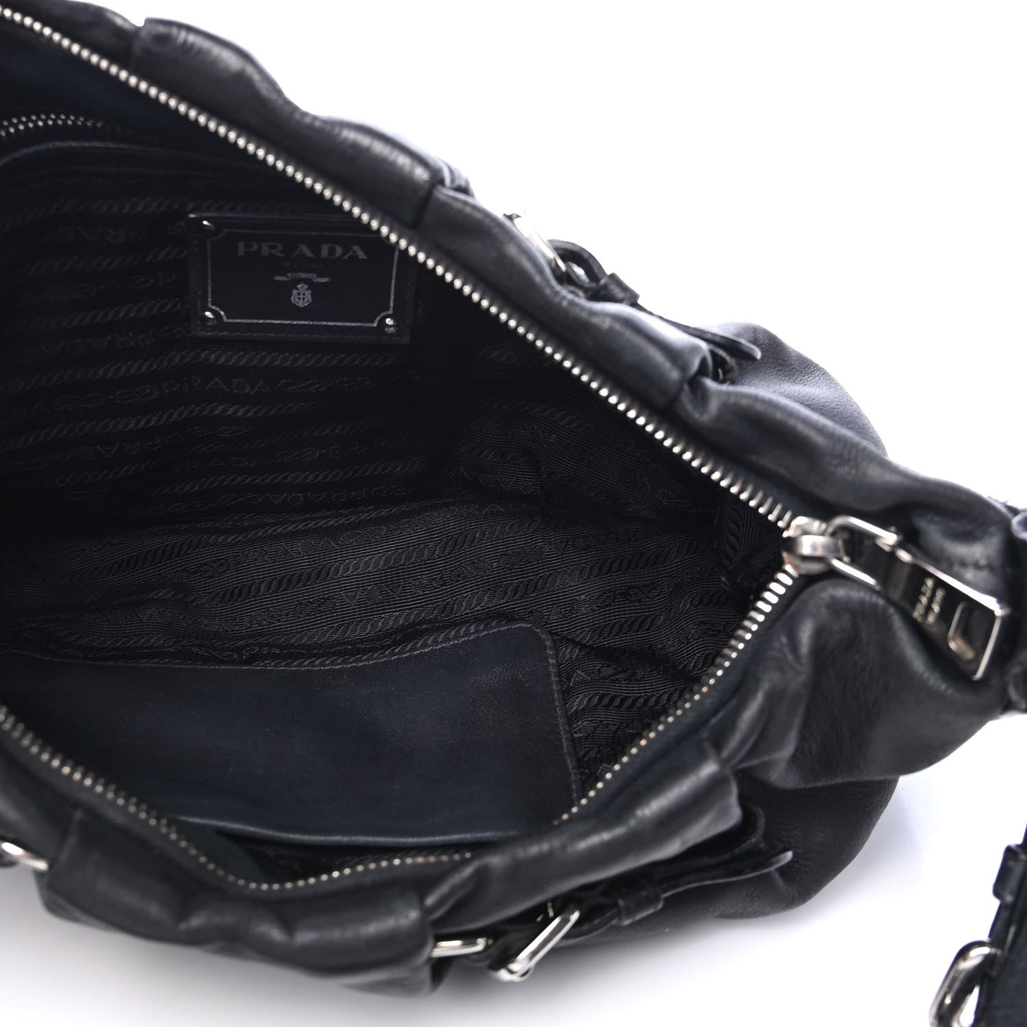 Prada Soft Calf Pleated Hobo Black 4 of 4