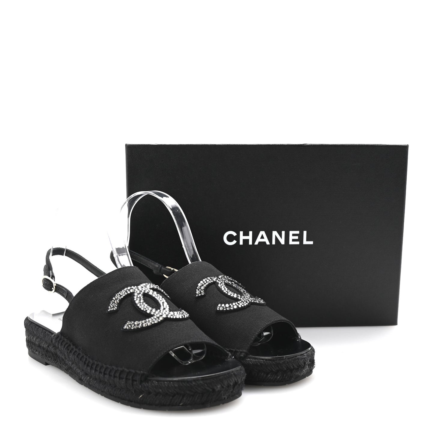 Canvas Strass CC Espadrille Slingback Sandals 39 Black