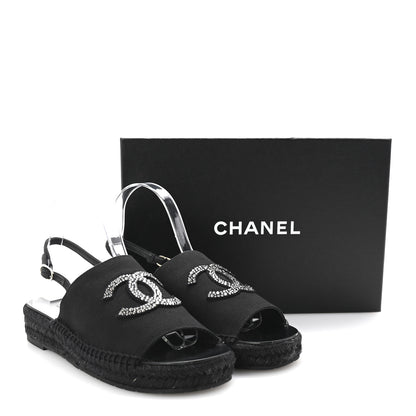 Chanel Canvas Strass CC Espadrille Slingback Sandals 39 Black 10 of 10