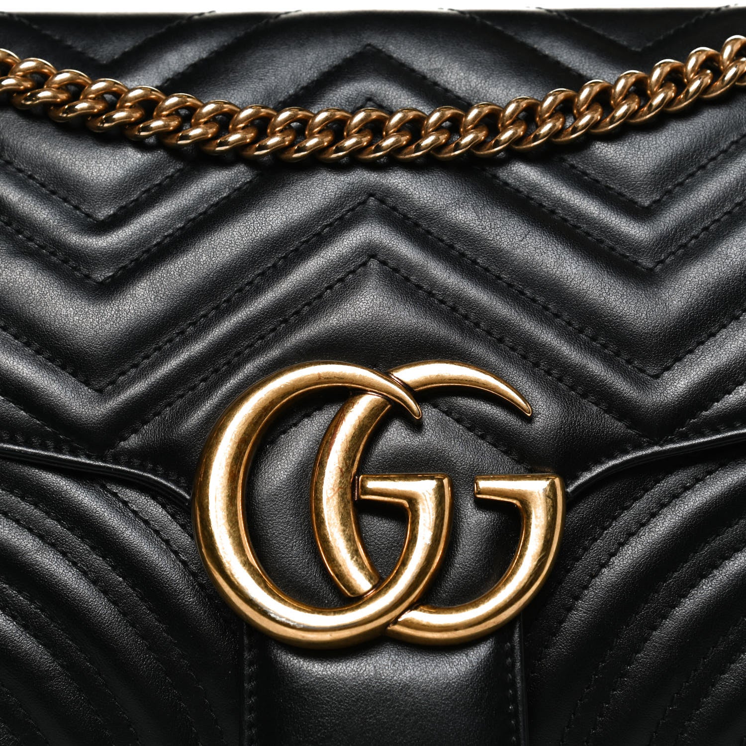 Gucci Calfskin Matelasse Medium GG Marmont Shoulder Bag Black 9 of 13