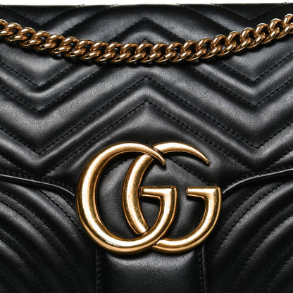 Gucci Calfskin Matelasse Medium GG Marmont Shoulder Bag Black 9 of 13