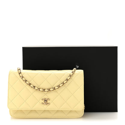 Chanel Caviar Quilted CC Turn Lock Wallet On Chain WOC Light Yellow 12 of 12
