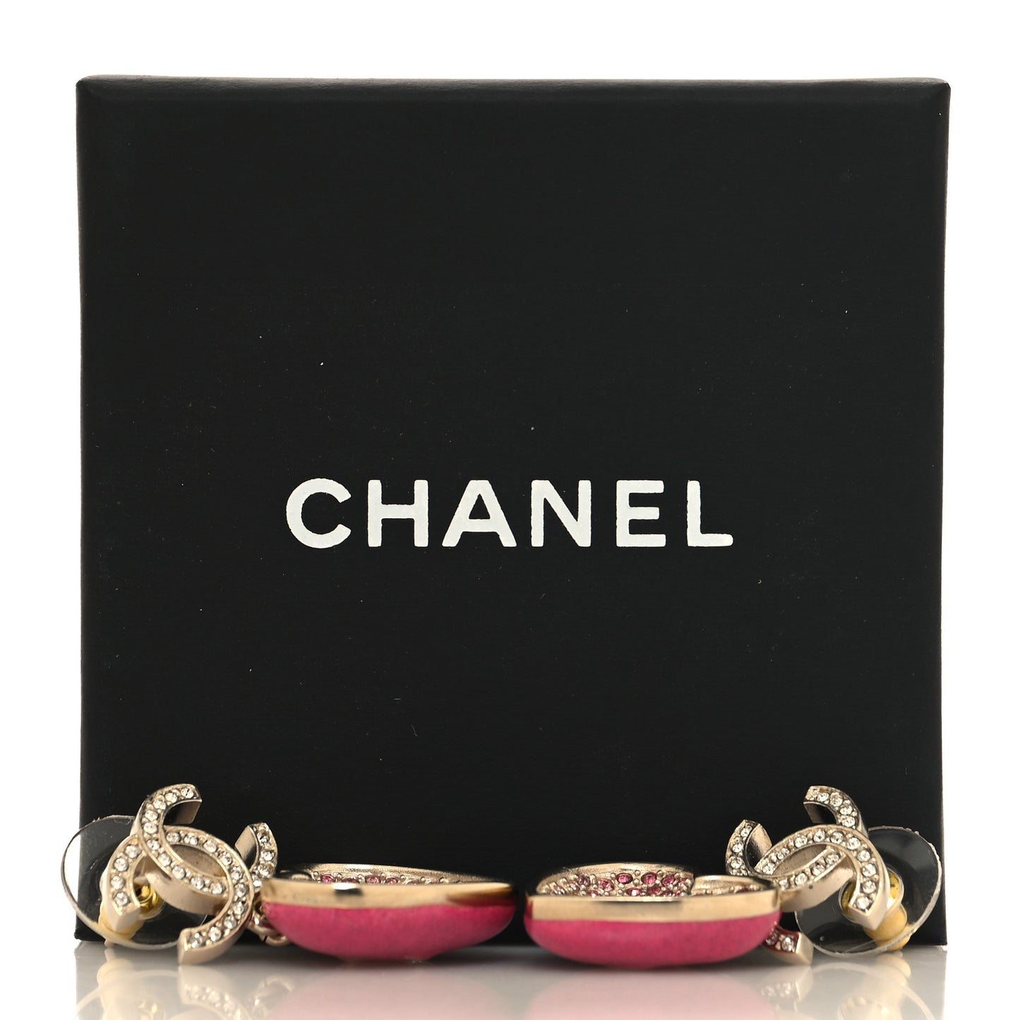 Crystal CC Resin Heart Drop Earrings Pink Gold