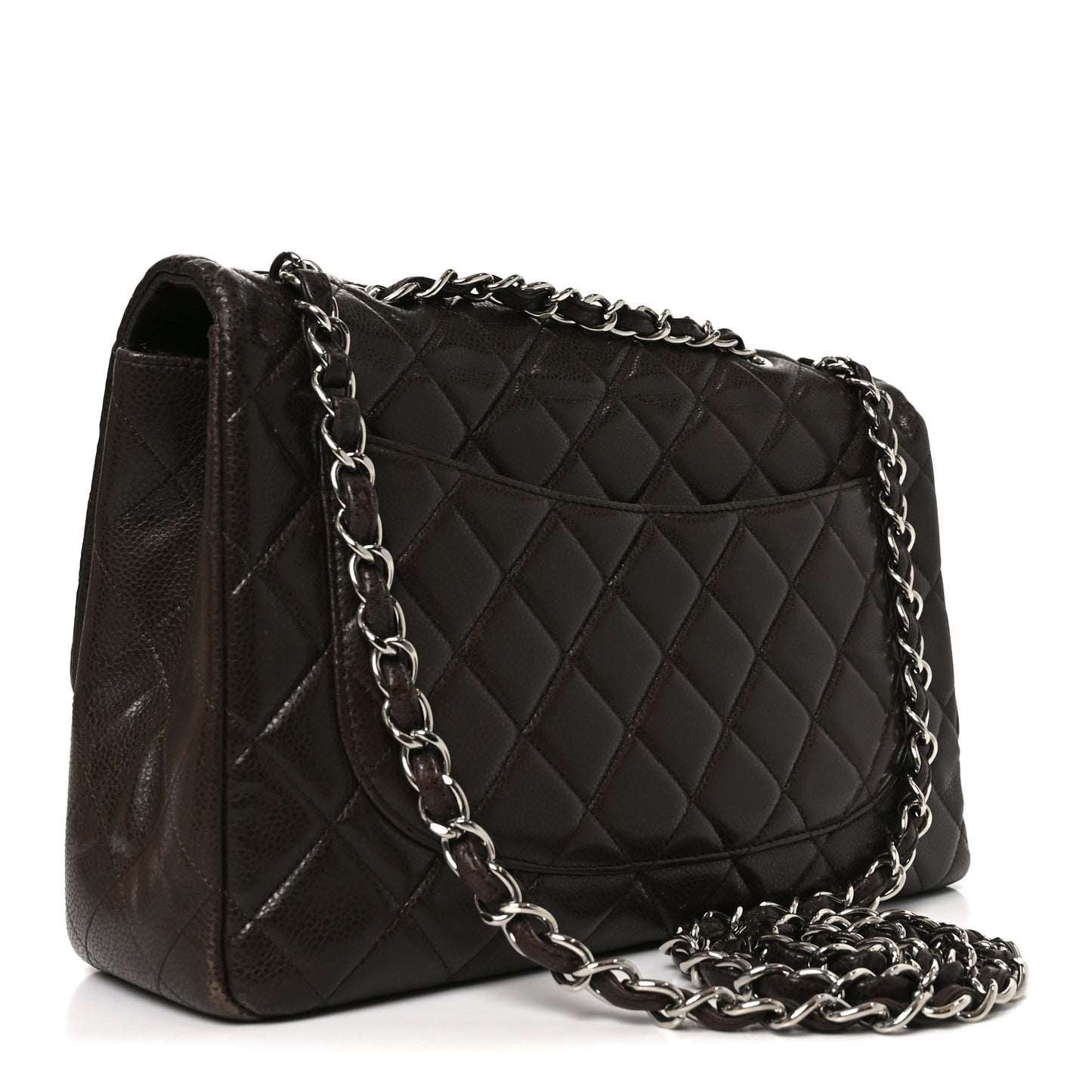 Caviar Quilted Jumbo Single Flap Dark Brown