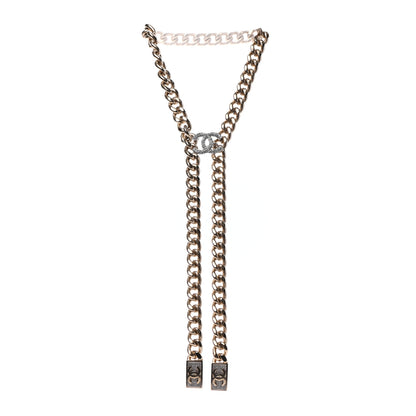 Chanel Chain Link Crystal CC Dog Tag Charm Necklace Gold 2 of 5