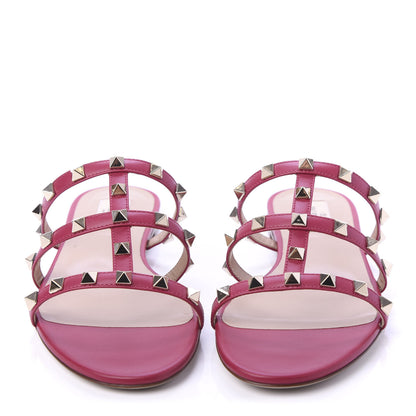 Valentino Garavani Nappa Rockstud Caged Flat Slide Sandals 38 Raspberry 2 of 10