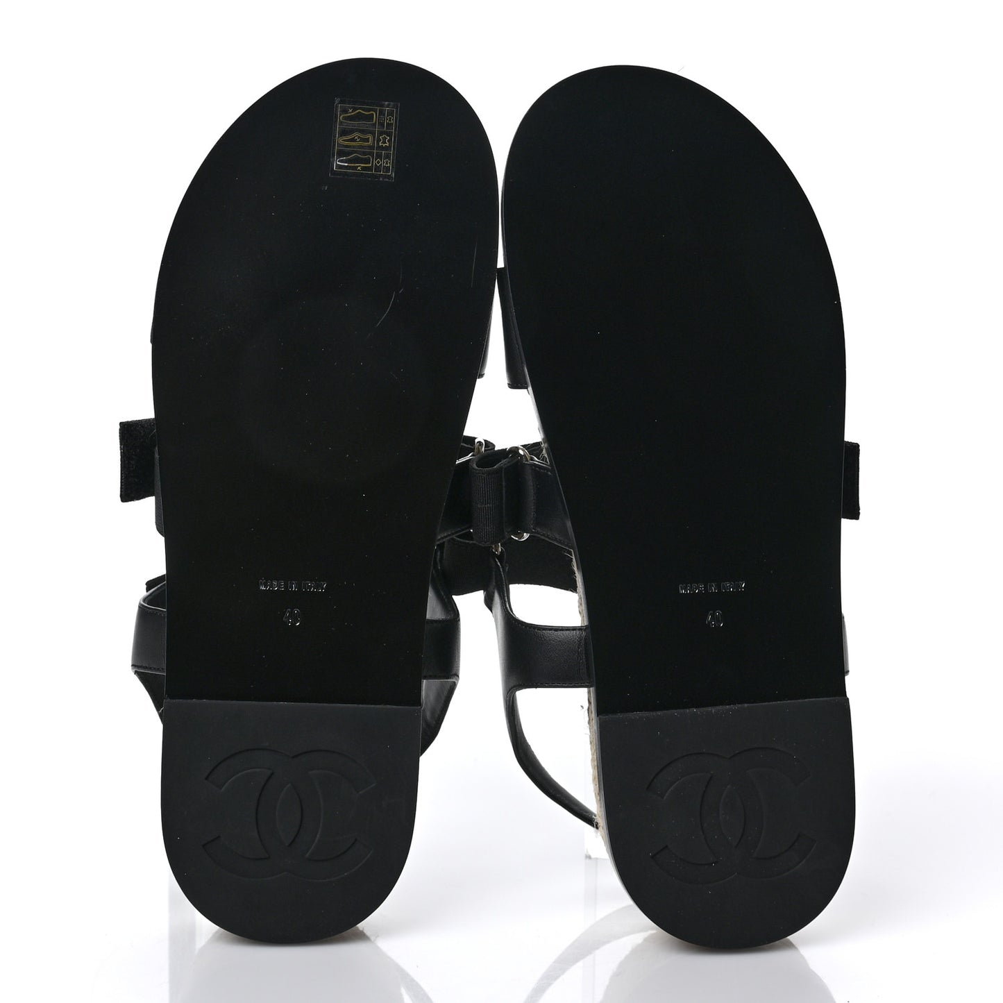 Stretch Fabric Lambskin CC Flat Sandals 40 Black