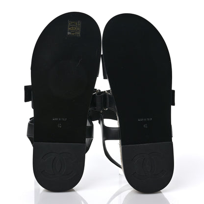 Chanel Stretch Fabric Lambskin CC Flat Sandals 40 Black 5 of 8