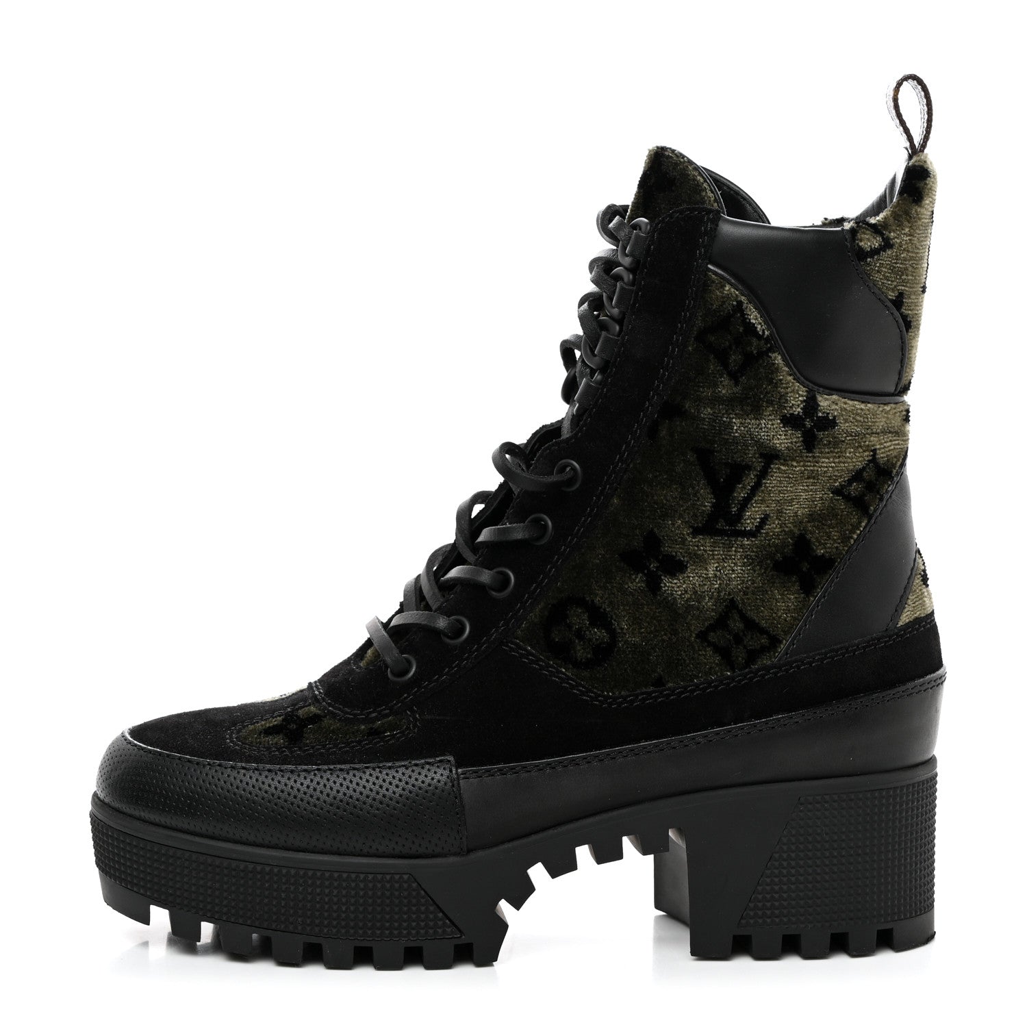 Louis Vuitton Velvet Calfskin Monogram Laureate Platform Desert Boots 37 Black Green 2 of 18