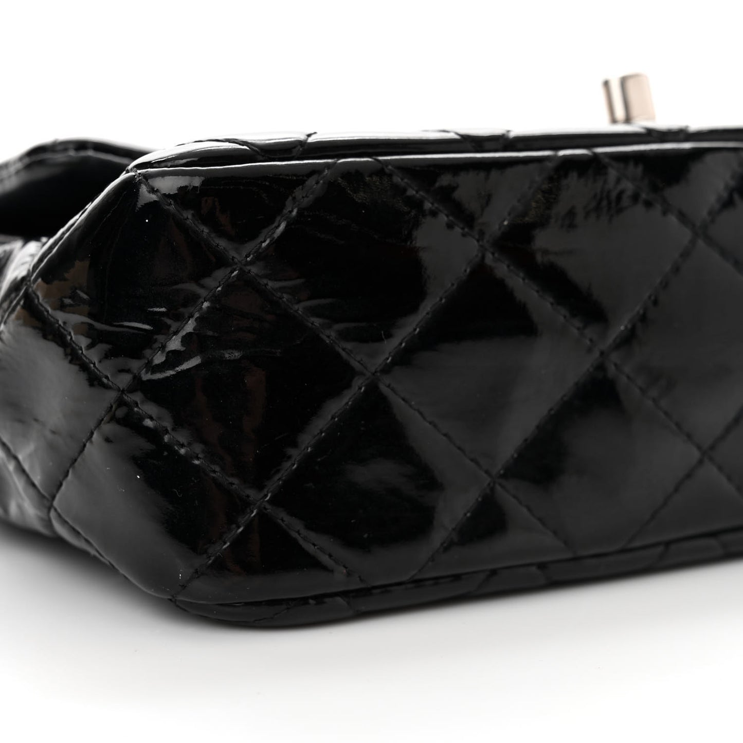 Patent Calfskin Quilted Mini Rectangular Flap Black