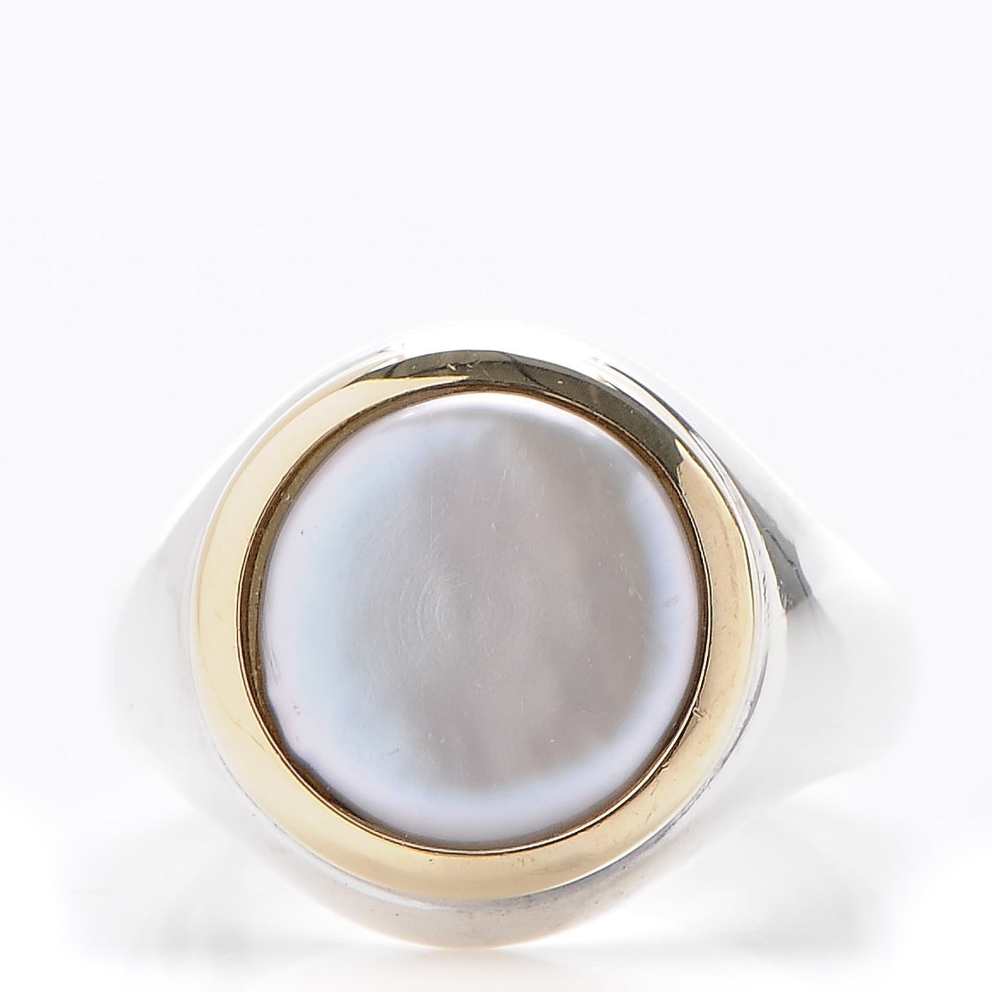 Sterling Silver 18K Yellow Gold Mother of Pearl Signet Ring 5.5