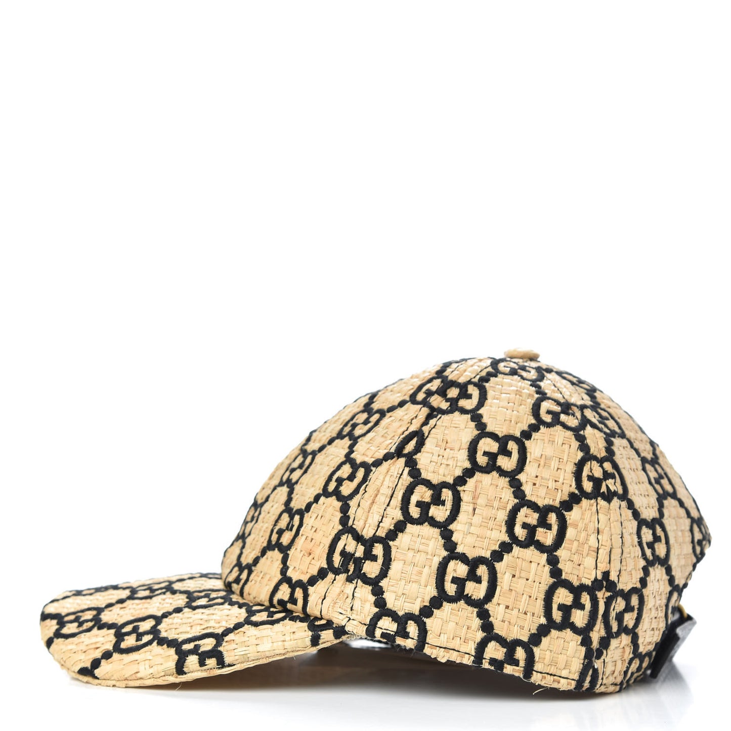Raffia GG Monogram Elaphe Embroidered Aisha Baseball Hat M Ivory Black