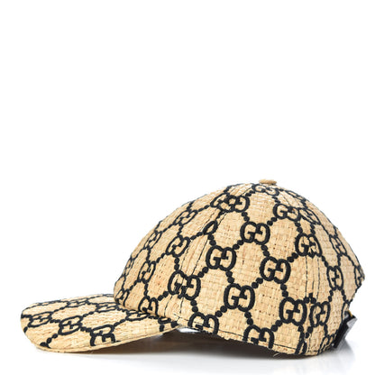 Gucci Raffia GG Monogram Elaphe Embroidered Aisha Baseball Hat M Ivory Black 3 of 7