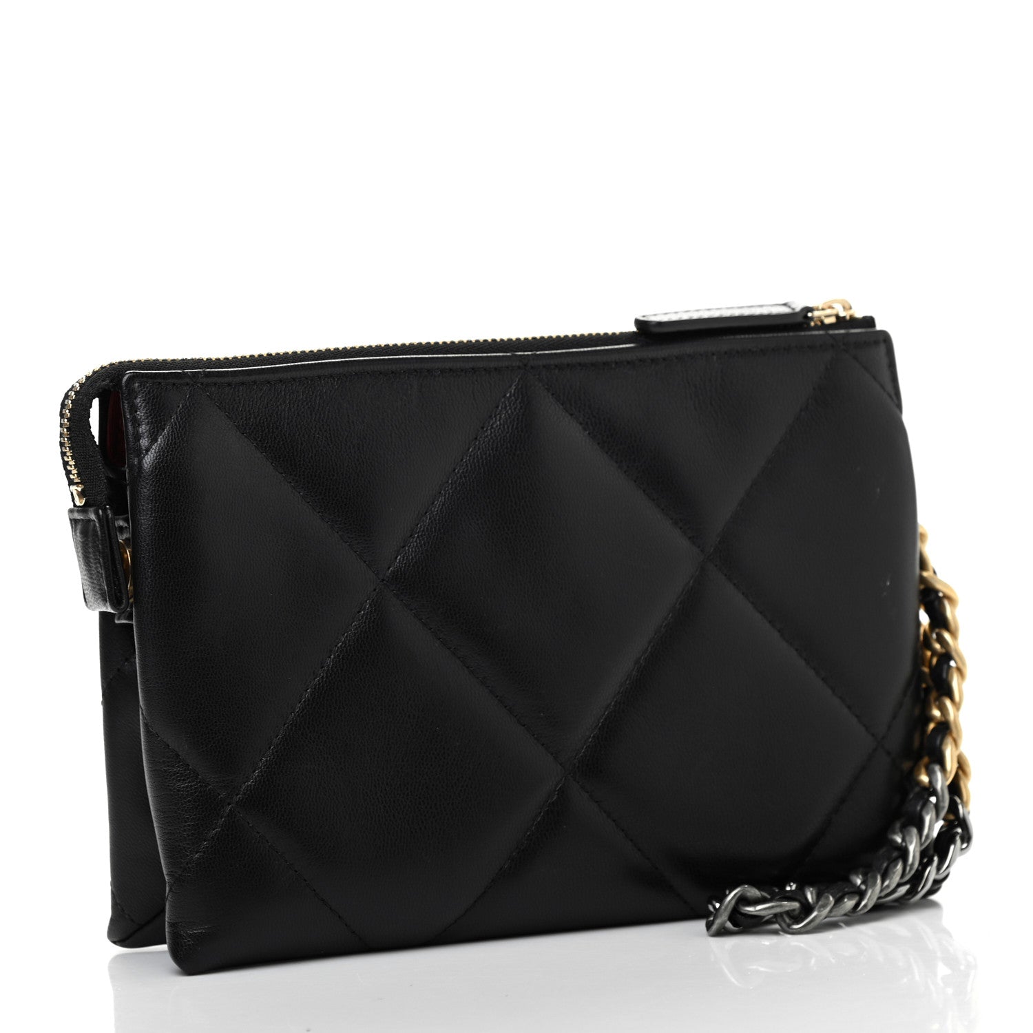 Chanel Shiny Goatskin Quilted Small Chanel 19 Pouch With Handle Black 3 of 7