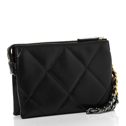 Chanel Shiny Goatskin Quilted Small Chanel 19 Pouch With Handle Black 3 of 7