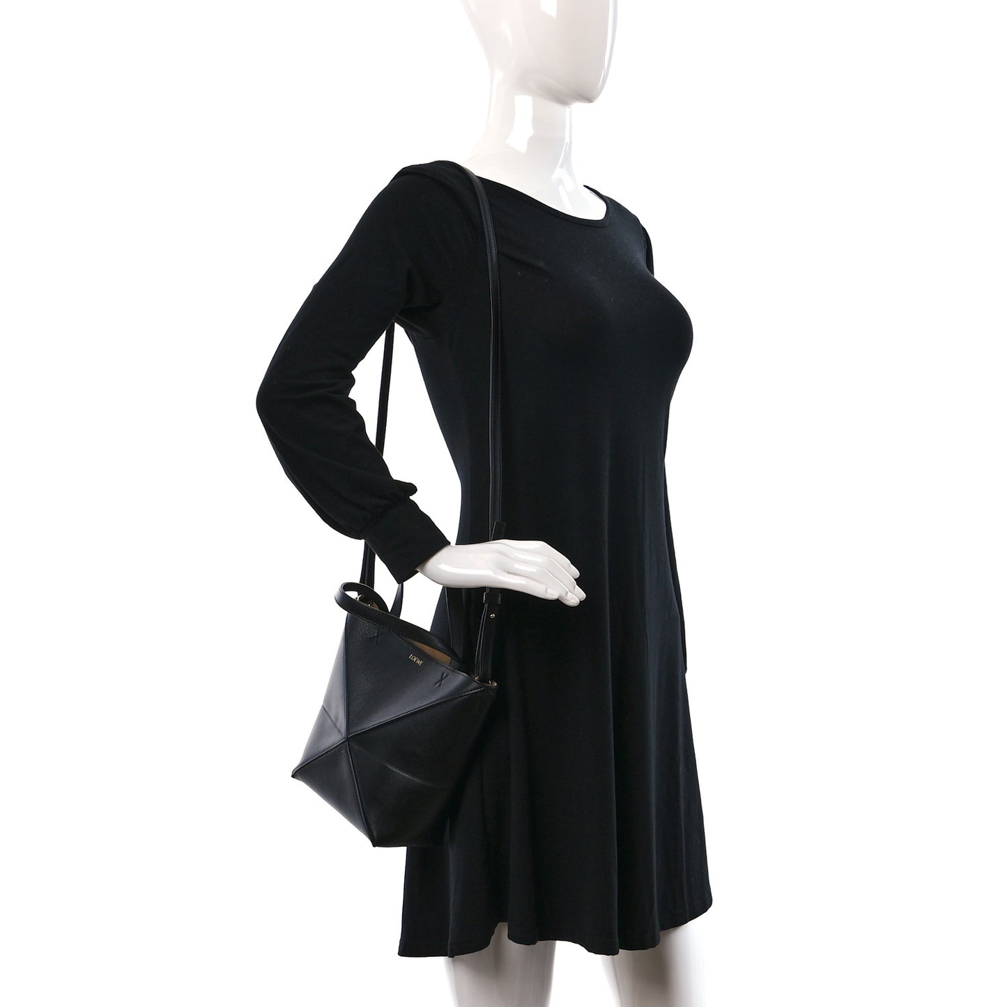 Shiny Calfskin Mini Puzzle Fold Tote Black
