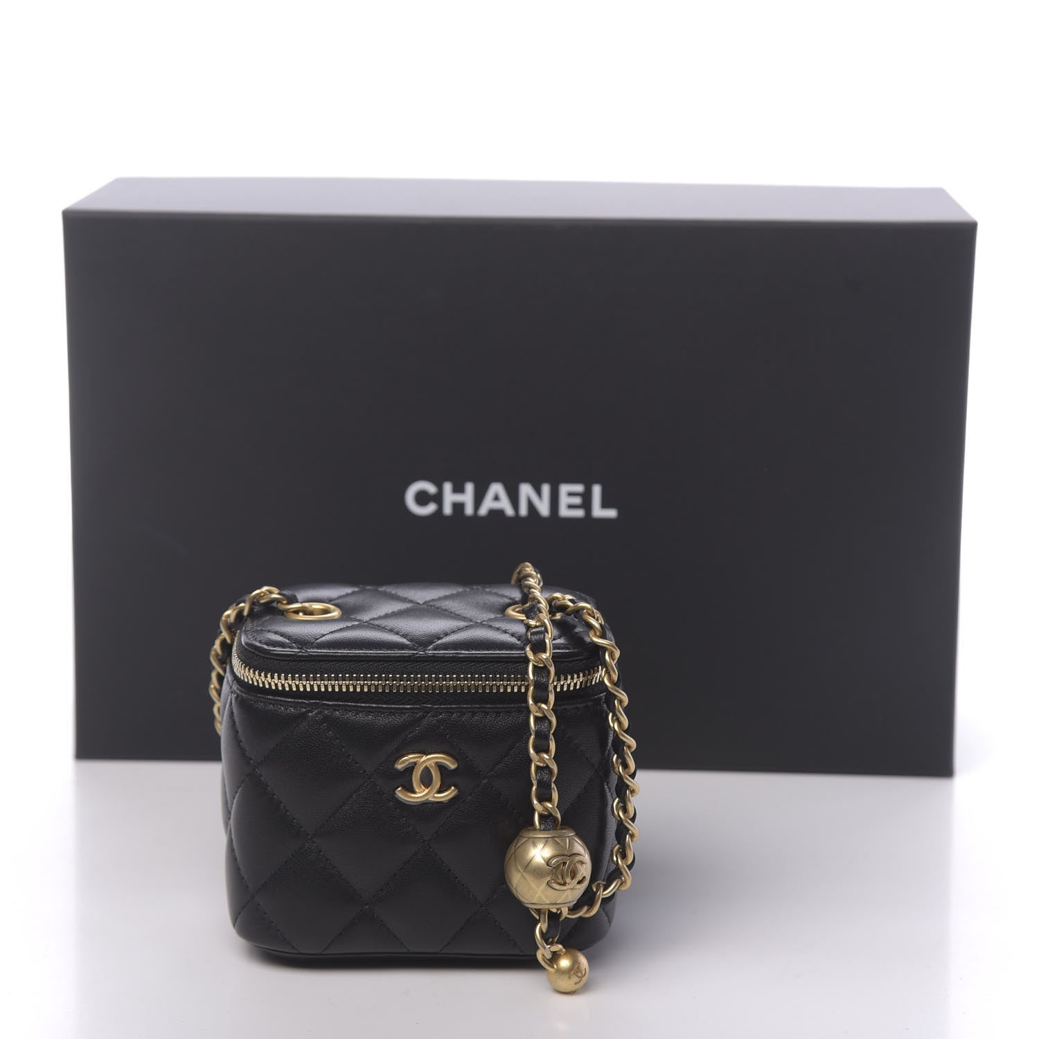 Chanel Lambskin Quilted Mini Pearl Crush Vanity Case With Chain Black 11 of 11