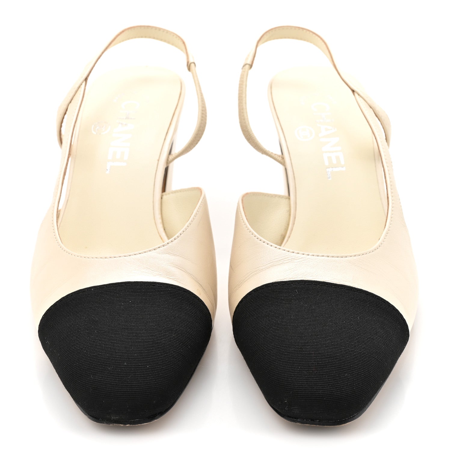 Chanel Lambskin Grosgrain Cap Toe CC Slingback Pumps 38 White Black 3 of 14