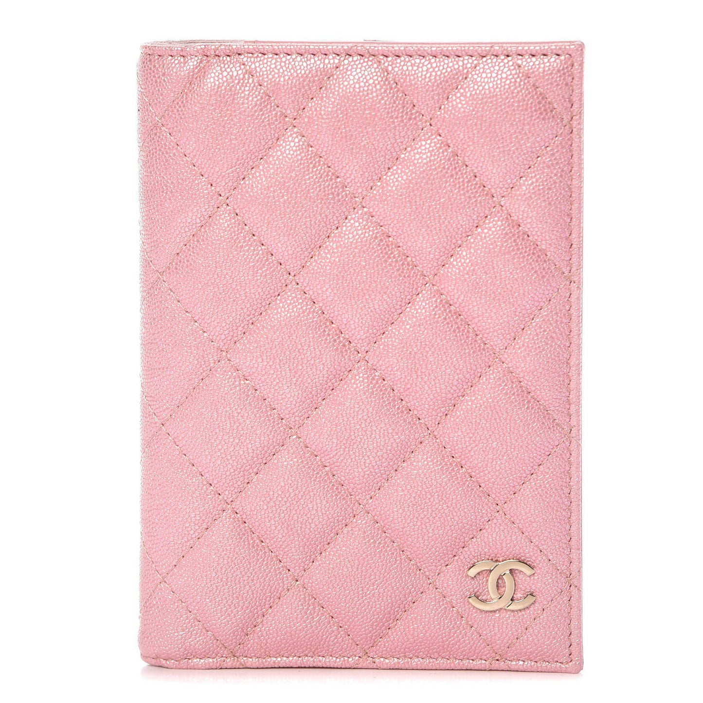 Iridescent Caviar Quilted Passport Holder Pink
