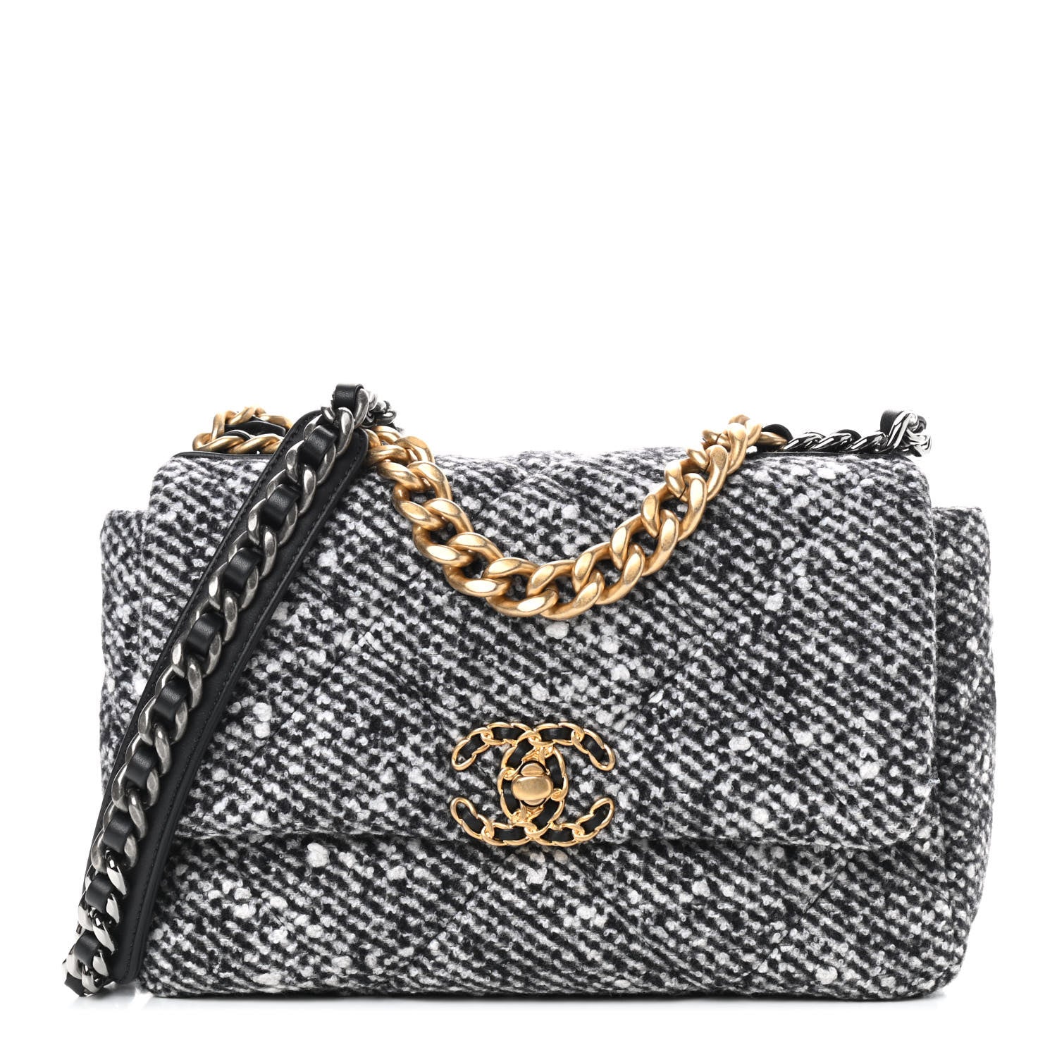 Chanel Tweed Quilted Medium Chanel 19 Flap Black White 1 of 8