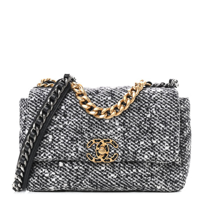 Chanel Tweed Quilted Medium Chanel 19 Flap Black White 1 of 8