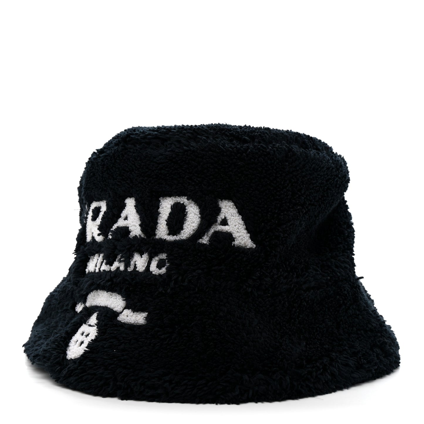 Terry Cloth Logo Embroidered Womens Bucket Hat M Black White