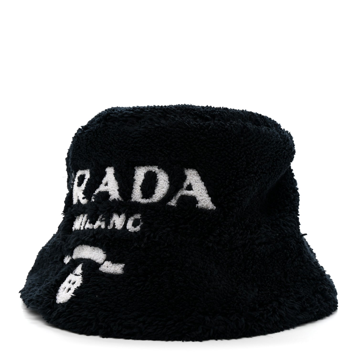 Prada Terry Cloth Logo Embroidered Womens Bucket Hat M Black White 1 of 8