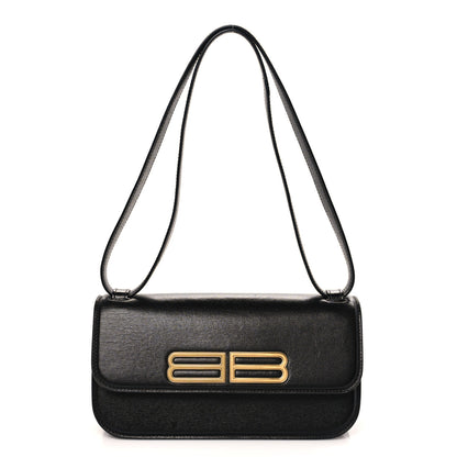 Balenciaga Calfskin Stripe Embossed Small Gossip Bag Black 1 of 9