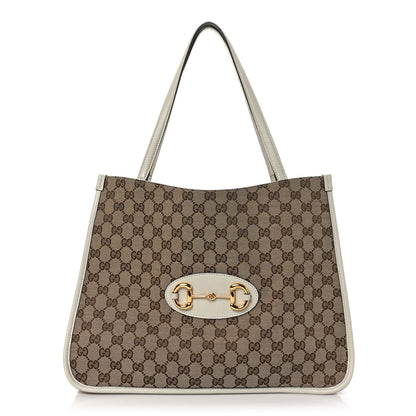 Gucci Monogram New Sakai Calfskin Lux Horsebit 1955 Tote Beige Ebony Mystic White 1 of 9