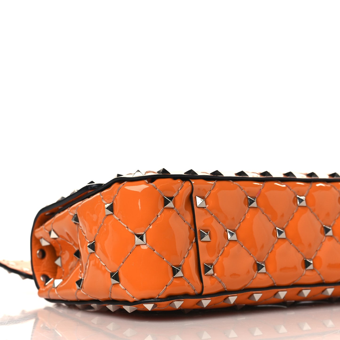 Patent Small Rockstud Spike Shoulder Bag Orange