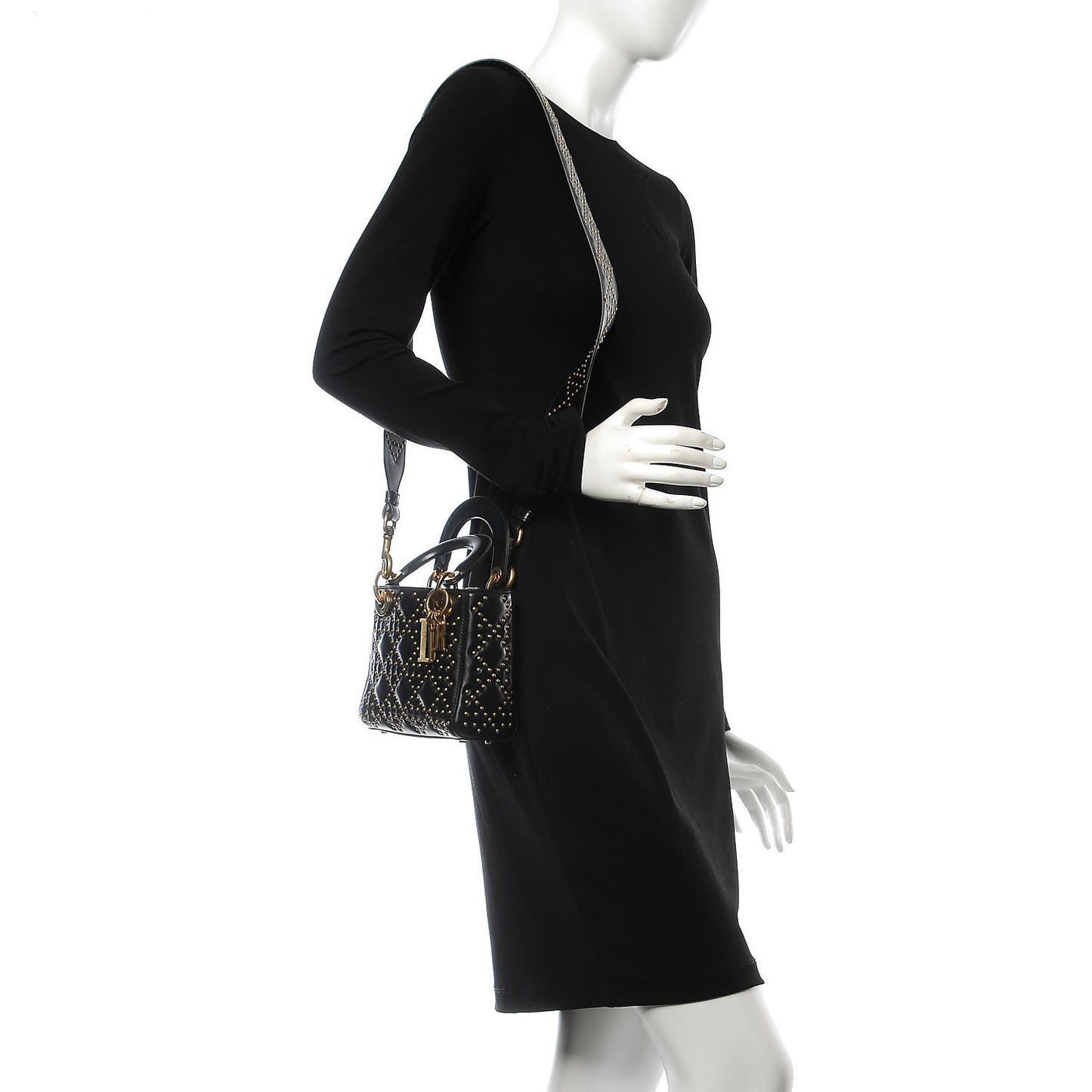 Lambskin Studded Mini Supple Lady Dior Black