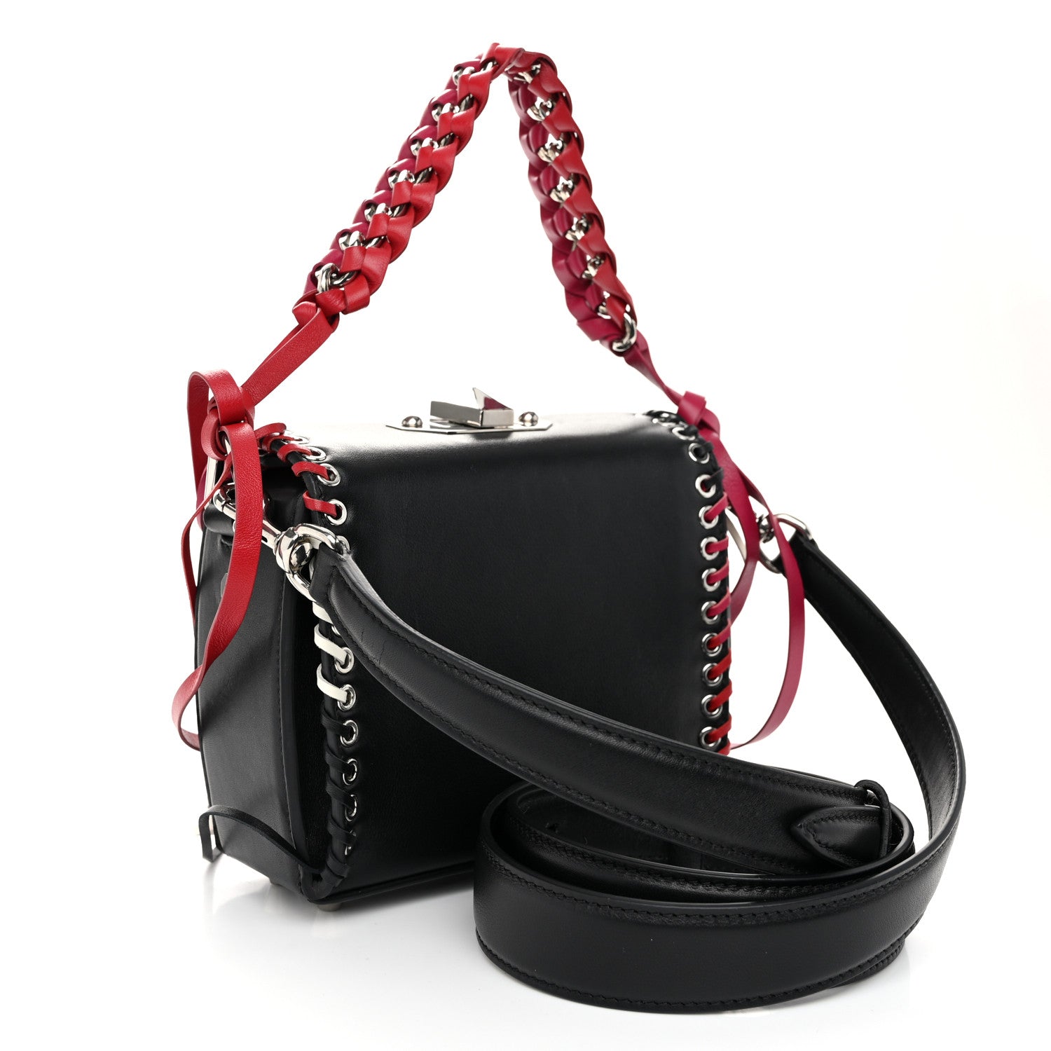 Alexander McQueen Calfskin Whipstitch Box Shoulder Bag 19  Black Red 3 of 9