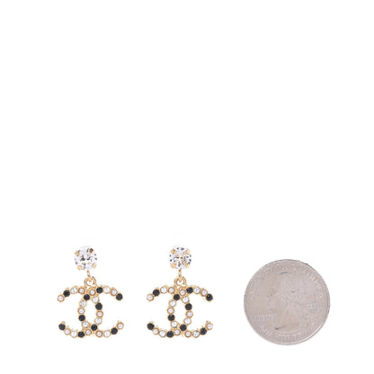 Chanel Resin Crystal Pearl CC Drop Earrings Gold Black 2 of 5