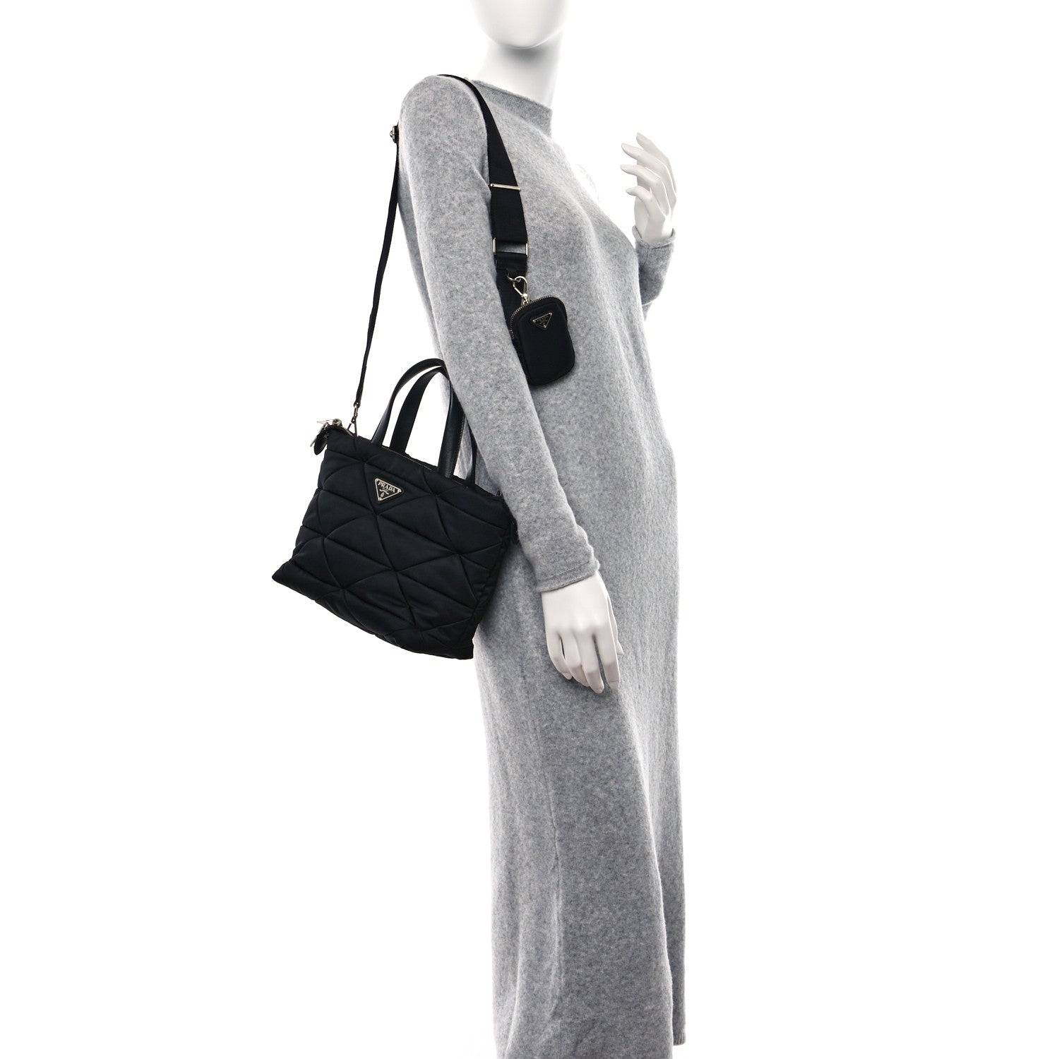 Prada Re-Nylon Nappa Triangle Quilted Padded Double Handled Zip Pocket Tote Black 2 of 9