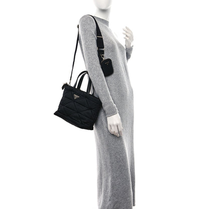 Prada Re-Nylon Nappa Triangle Quilted Padded Double Handled Zip Pocket Tote Black 2 of 9