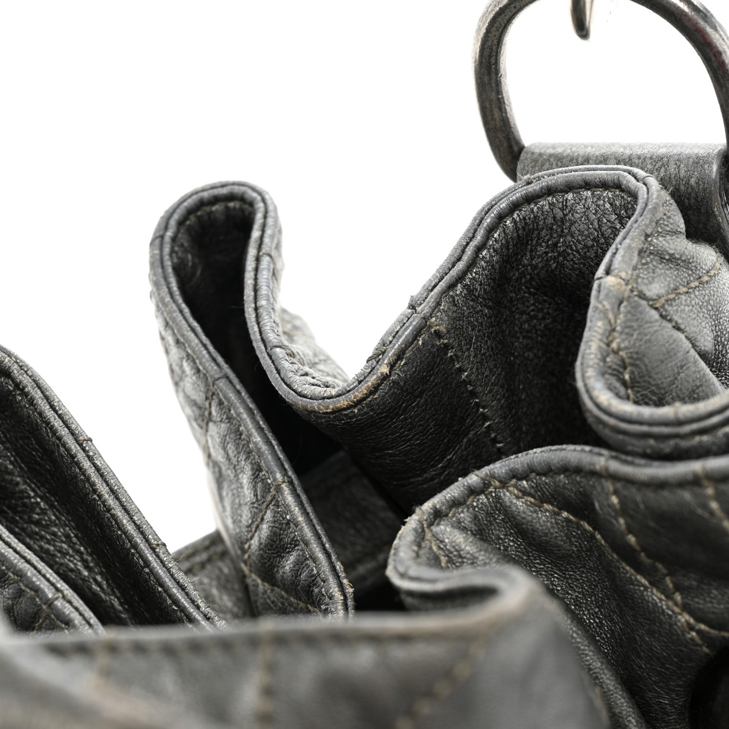 Christian Dior Metallic Lambskin Cannage Drawstring Bag Grey 12 of 21