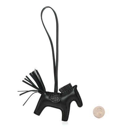 Hermes Milo Lambskin Matte Alligator Touch Grigri Rodeo Horse Bag Charm PM So Black 2 of 5
