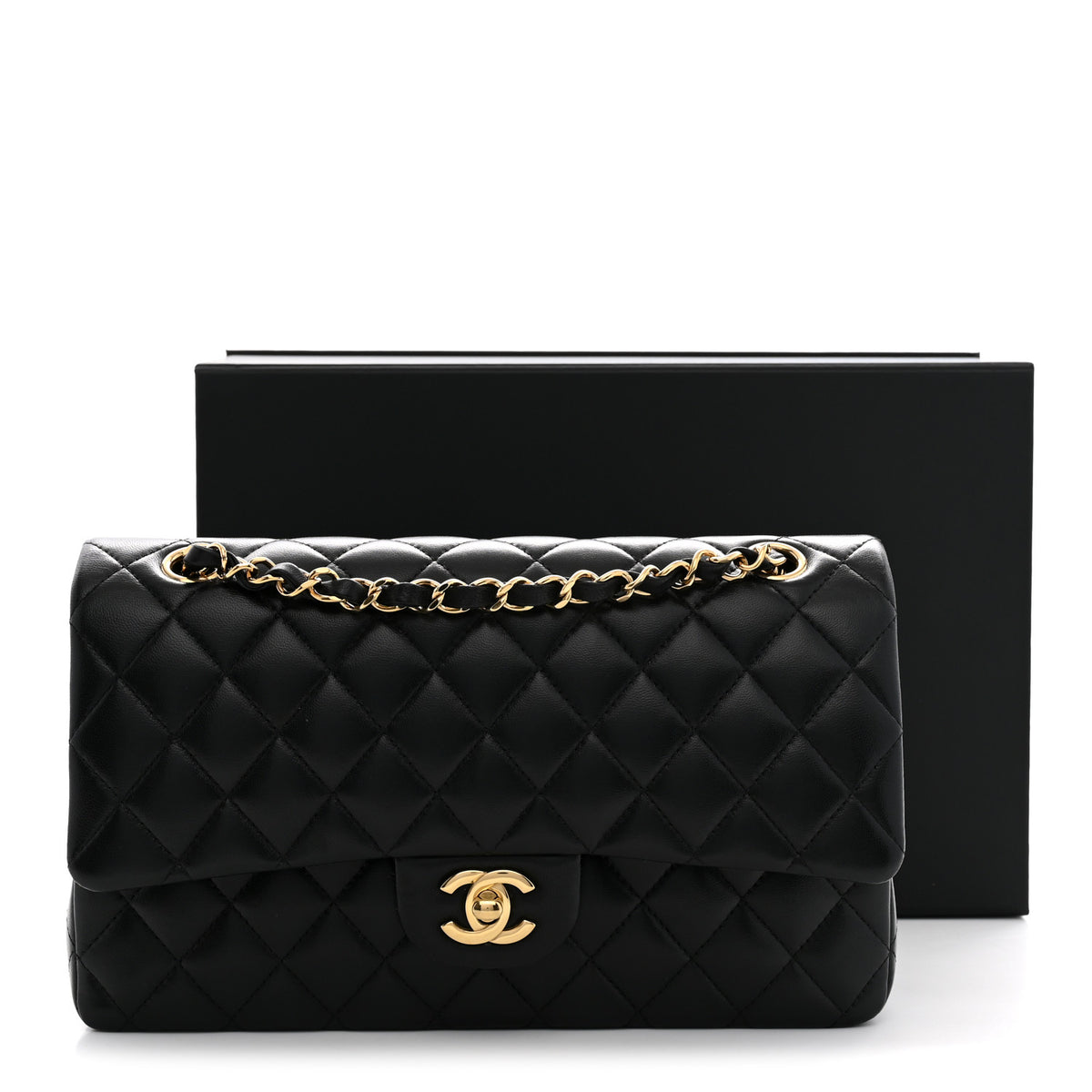 Lambskin Quilted Medium Double Flap Black