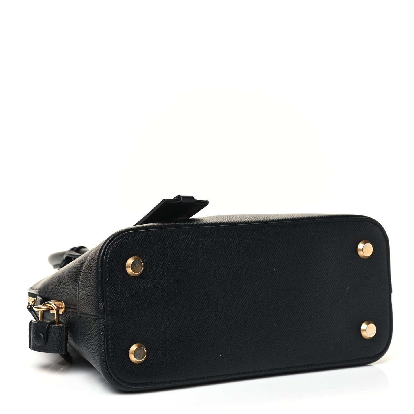 Signature Grained Calfskin Logo S Ville Top Handle Bag Black