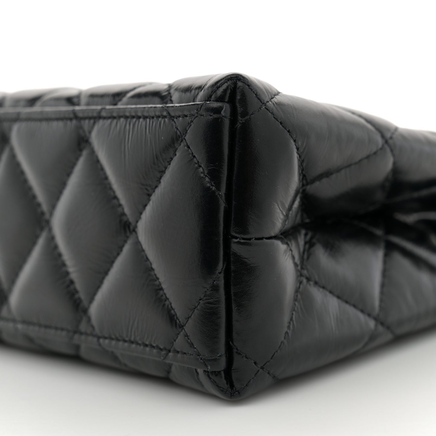 Shiny Aged Calfskin Quilted Nano Kelly Shopper Black